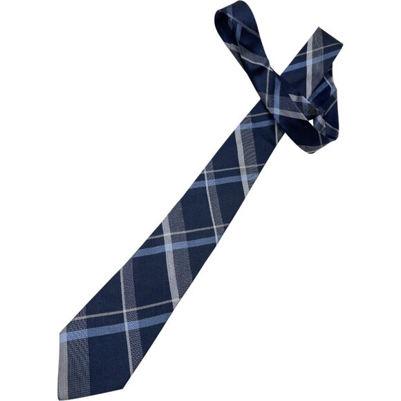 Kenneth Cole Reaction Silk Tie Plaid Blue Gray - Picture 2 of 6